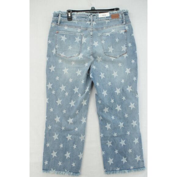New Judy Blue Jeans Women 15/32 Blue Denim Shining Star Print Cropped Straight - Picture 6 of 13